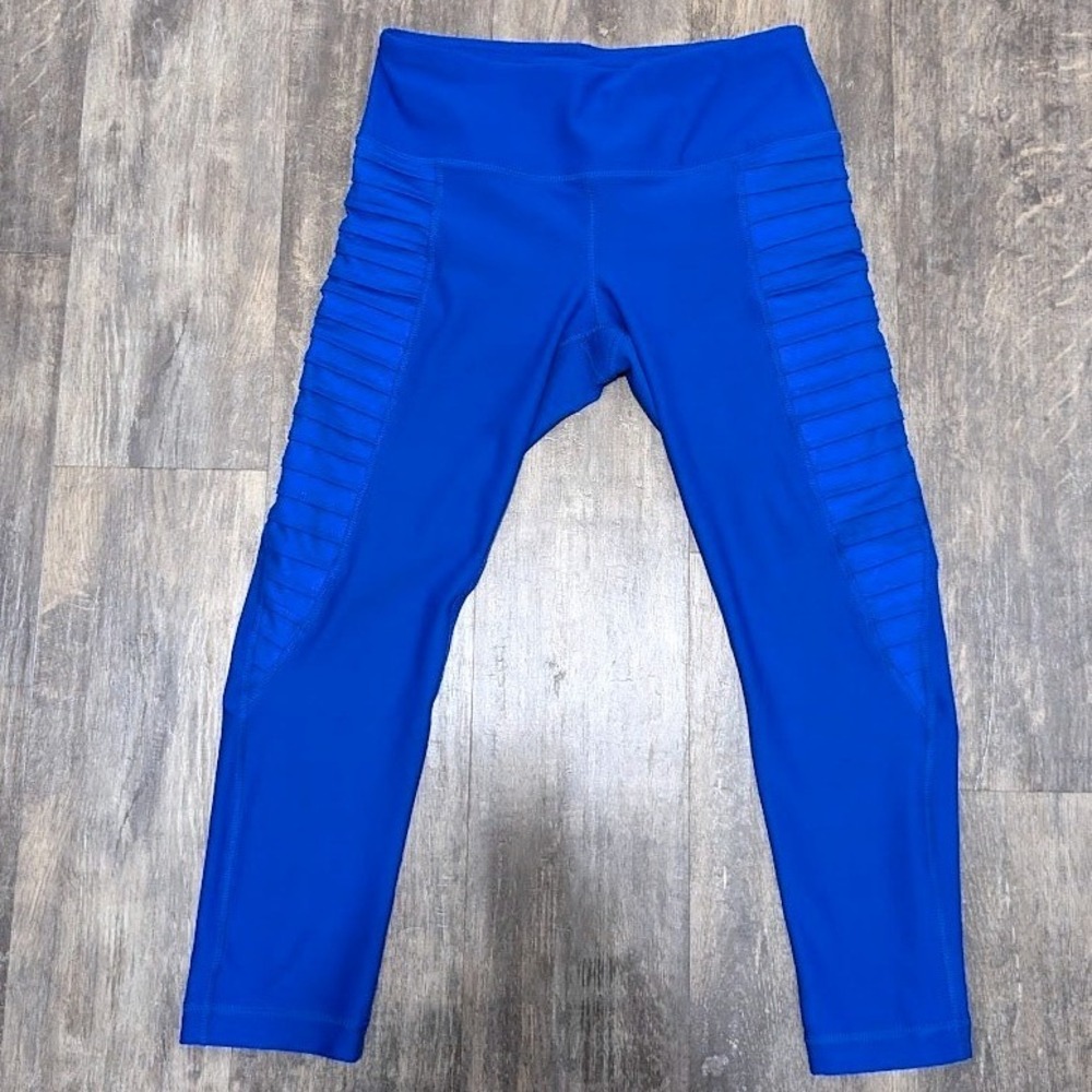 90 Degree by Reflex Womens Moto Ribbed Size Small Crop Leggings Royal Blue